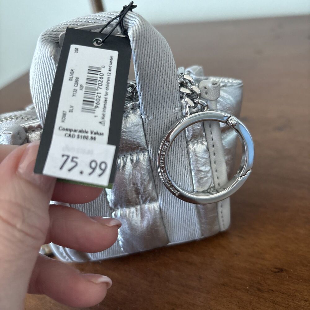 Kate Spade Kip Puffy Micro Bag Charm Key Fob Keychain - NWT Silver - Picture 3 of 6